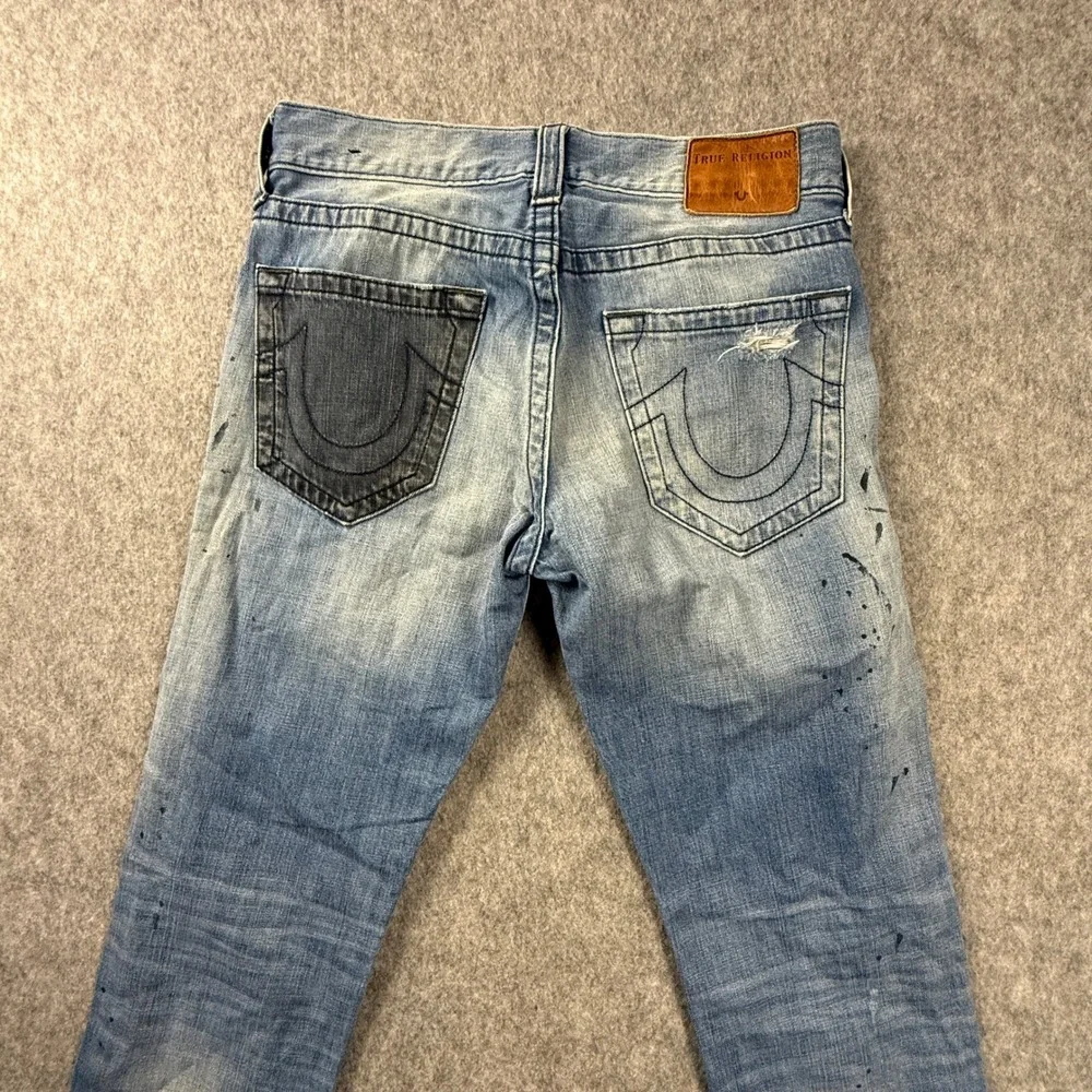 MEN TRUE RELIGION JEANS SIZE 31x33 GENO RELAXED SLIM GRAPHIC PATCHWORK